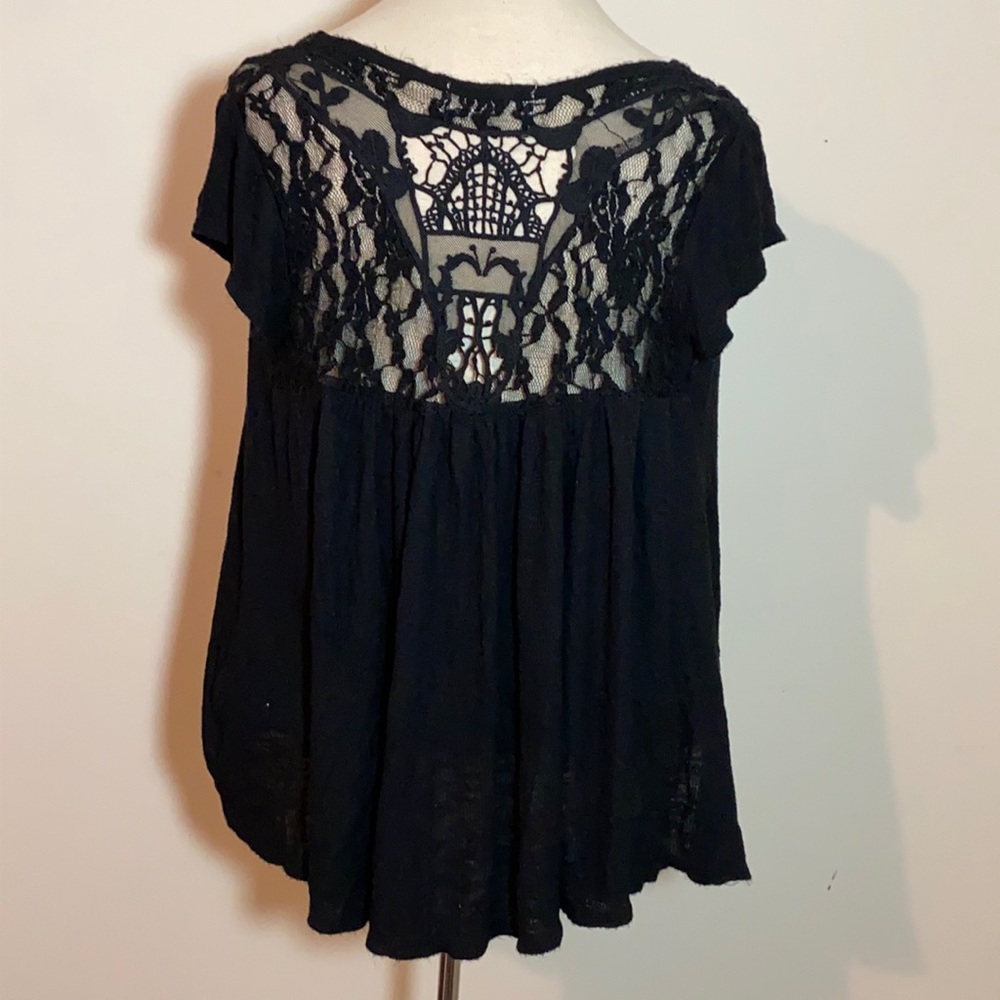 Women’s HIPPIE ROSE black knit shirt top boho Lace size small oversized
